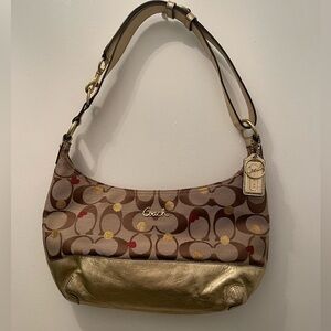 Y2K Coach Signature Shoulder Bag with Embroidery, Hearts. Rare